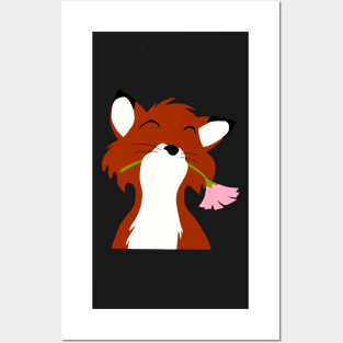 Fox holding a flower Posters and Art